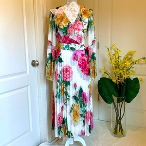 Jealous Tomato Pleated Floral Print Midi Dress Size L